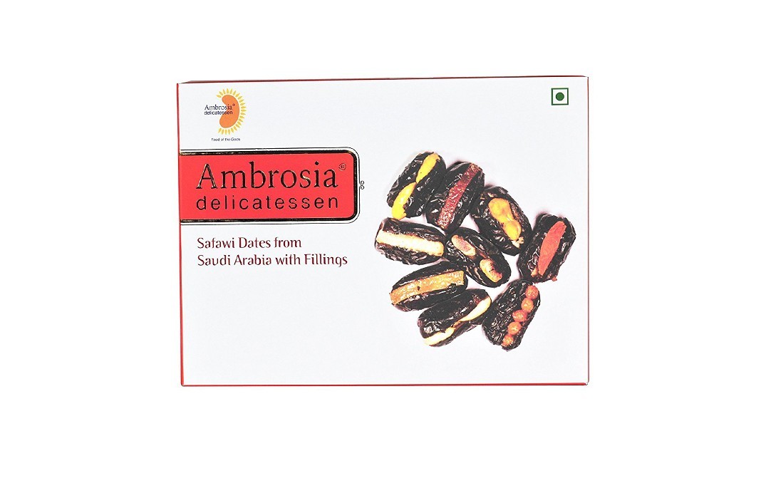 Ambrosia Delicatessen Safawi Dates From Saudi Arabia With Fillings   Box  250 grams
